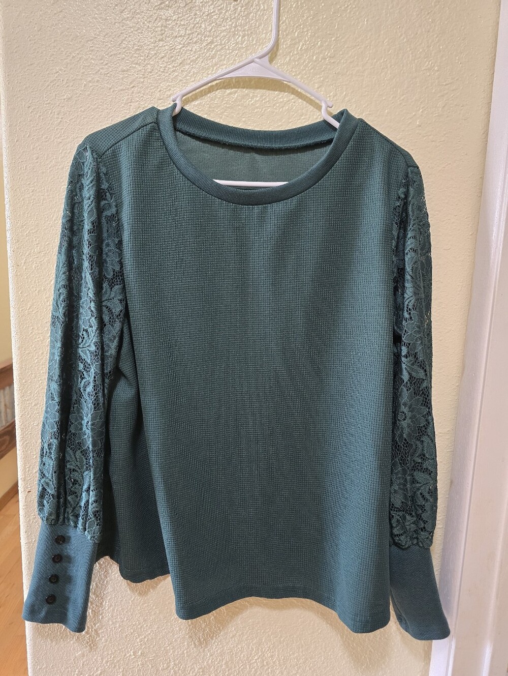 Womens Teal Lace Sleeve Knit Top - Unbranded